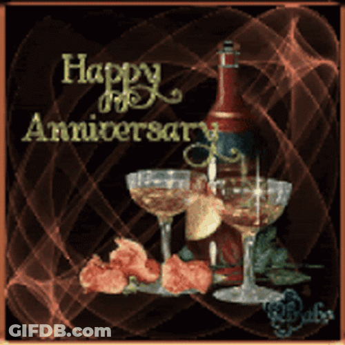 Happy Wedding Anniversary Twinkling Wine Set GIF