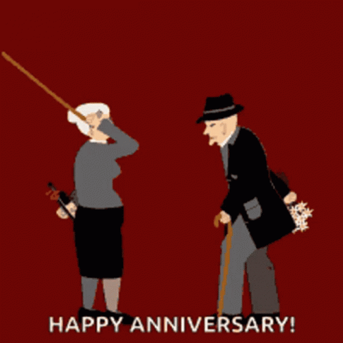 Happy Wedding Anniversary Walking Stick Fight GIF