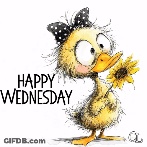 Happy Wednesday Card With Scarf And Cup Of Tea GIF