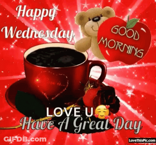 Happy Wednesday Coffee Roses Teddy Bear GIF