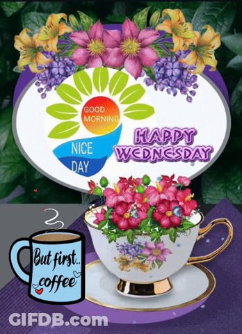 Happy Wednesday Sign With Coffee GIF