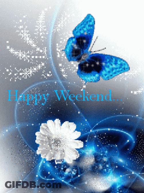 Happy Weekend Butterfly Flower Sparkles Pretty GIF