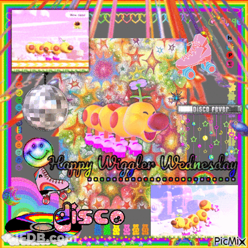 Happy Wiggler Wednesday With Disco Ball And Caterpillar GIF
