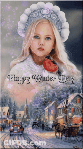 Happy Winter Day Painting Of Little Girl GIF