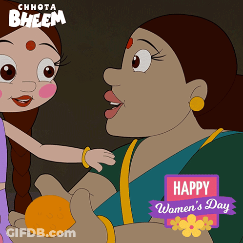 Happy Women's Day Greeting Card With Cartoon Character GIF