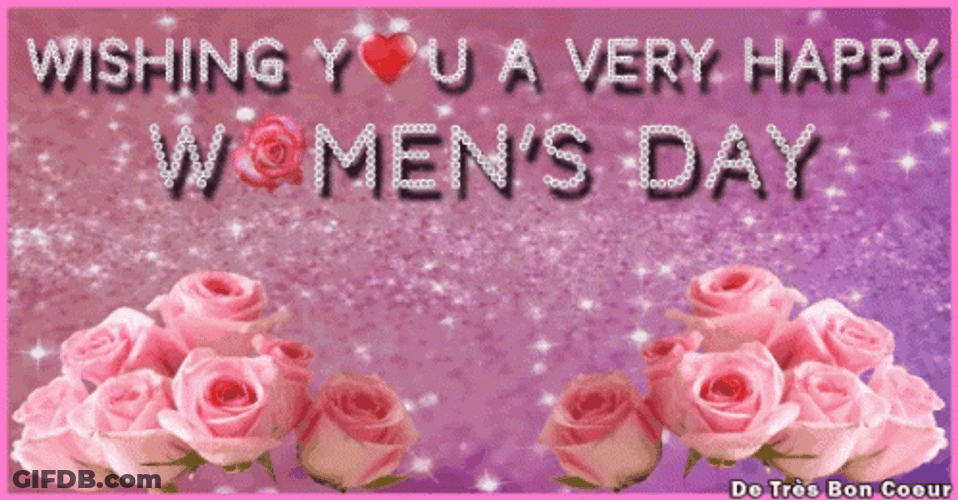 Happy Women's Day Pink Roses Sparkles GIF