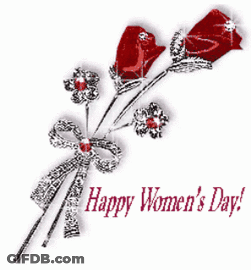 Happy Women's Day Red Roses Glitters GIF