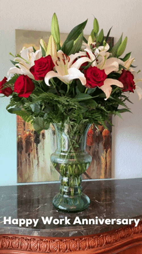 Happy Work Anniversary With Flowers GIF