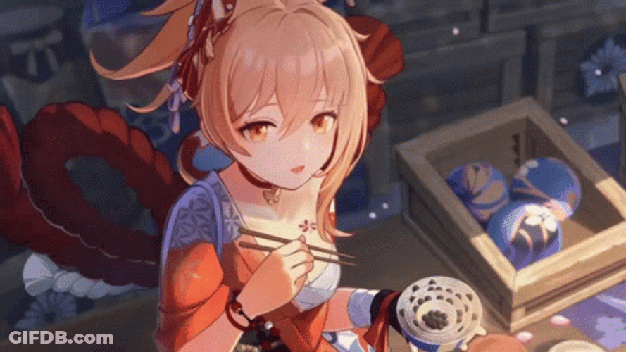 Happy Yoimiya Eating GIF