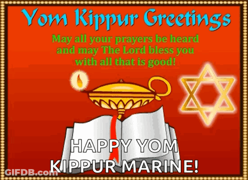 Happy Yom Kippur Marine Greeting Card With Candle And Star Of David GIF
