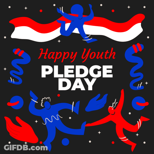 Happy Youth Pledge Day Poster Red White Blue Figures GIF