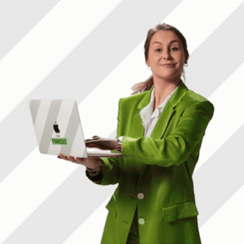 Hardworking Office Woman In Green Coat GIF