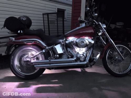 Harley Davidson Motorcycle Parked In Front Of Garage GIF