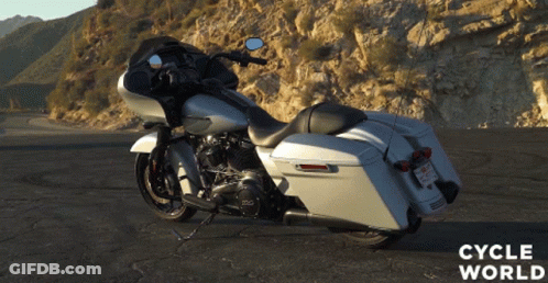 Harley Davidson Motorcycle Parked On Roadside GIF