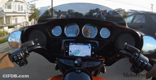 Harley Davidson Motorcycle With Phone On Dashboard GIF