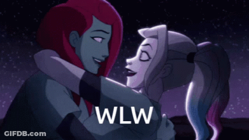 Harley Quinn And Poison Ivy Hugging With WLW GIF