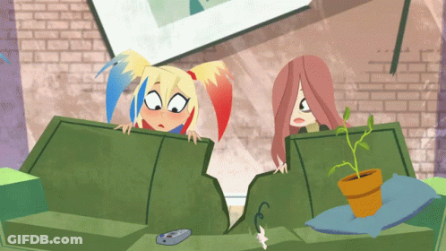Harley Quinn And Scarlet Witch Looking Out GIF