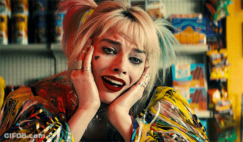 Harley Quinn From Birds Of Prey Is Making A Face With Her Hands On Her Face GIF