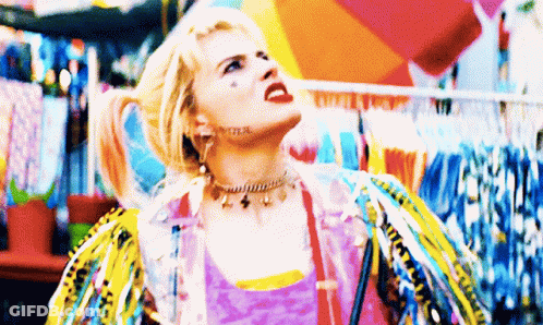 Harley Quinn From The Movie Harley Quinn Birds Of Prey Is Looking Up At Something GIF