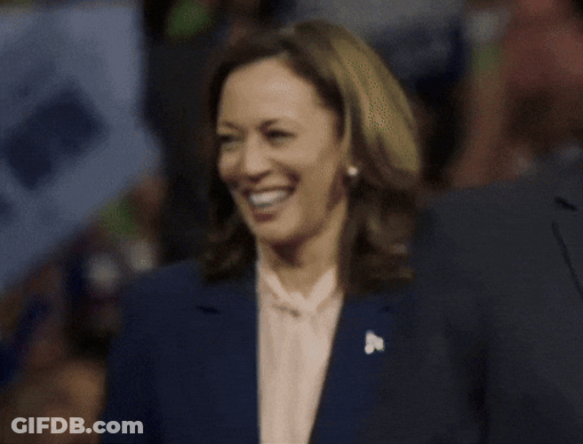 Harris Walz Smiling Behind GIF