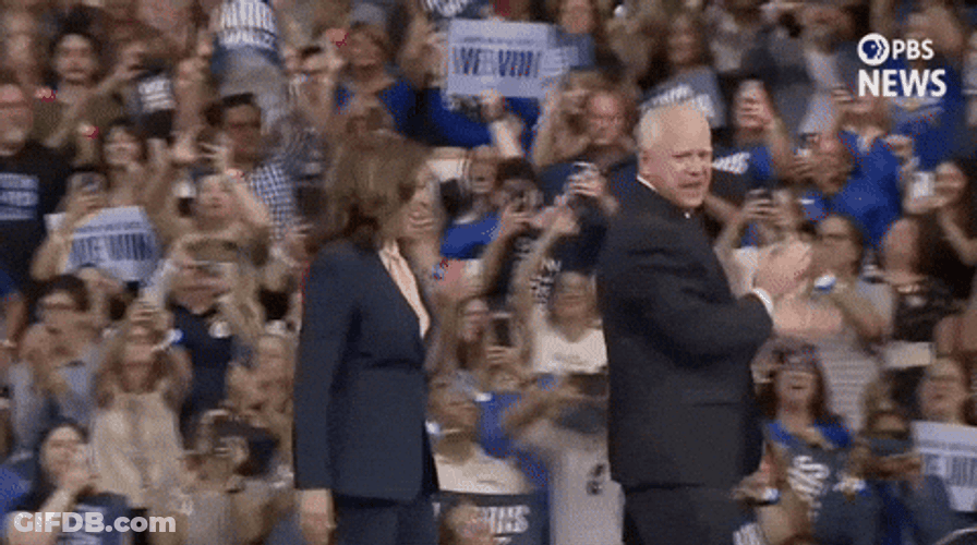 Harris Walz Talks And Points Something GIF