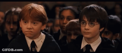 Harry Potter And Ron Weasley Are Sitting In A Crowd Of Children GIF