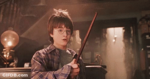 Harry Potter Holding Wand And Book GIF