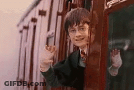 Harry Potter Is Looking Out Of A Train Window And Waving . GIF