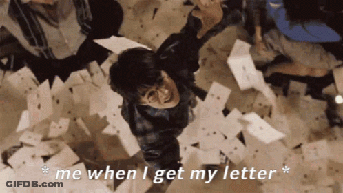 Harry Potter Is Surrounded By A Pile Of Letters And Says Me When I Get My Letter GIF