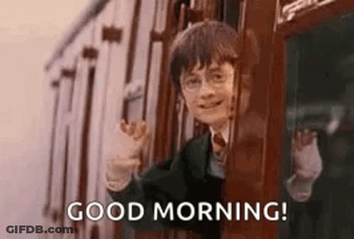 Harry Potter Is Waving Out Of A Train Window And Saying Good Morning . GIF