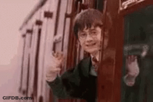 Harry Potter Is Waving While Riding A Train . GIF