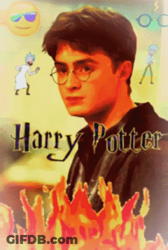 Harry Potter Poster With Flames And Smiley Face GIF