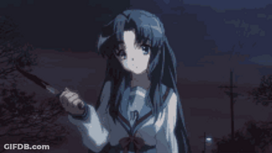 Haruhi Suzumiya Ryoko Asakura Waving Bloody Knife Yandere GIF