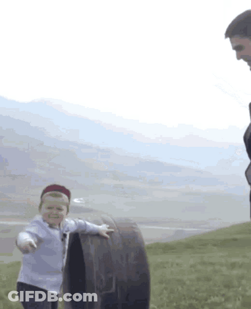 Hasbulla Camera Prank Push Rolling Car Wheel GIF
