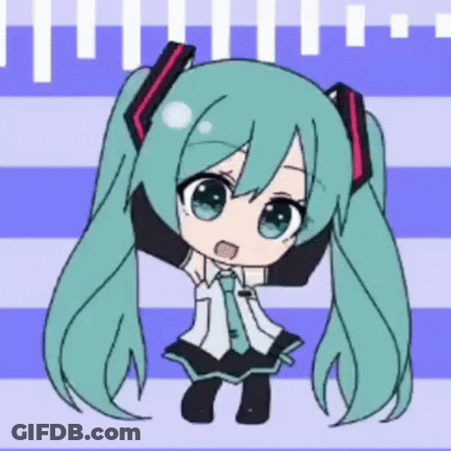 Hatsune Miku Cute Anime Girl With Long Green Hair And Headphones GIF