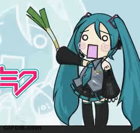 Hatsune Miku Holding Green Onion Surprised GIF