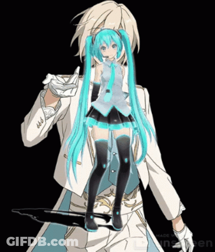 Hatsune Miku Standing Next To Man In White Coat GIF
