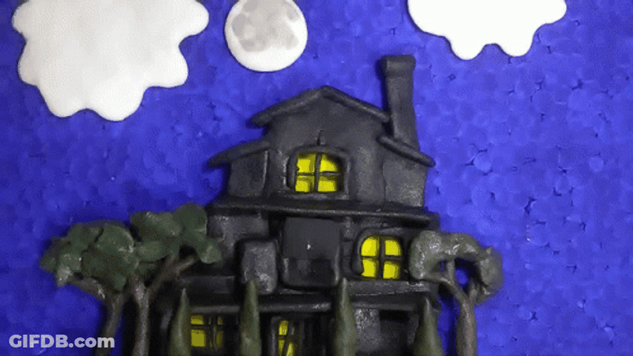 Haunted House Lightning Strike GIF