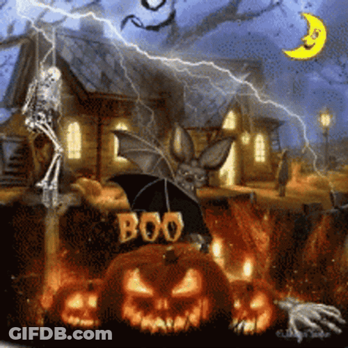 Haunted House Swinging Skeleton GIF