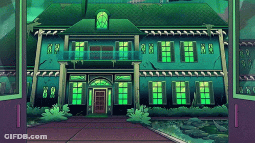 Haunted House With Green Window Lights GIF