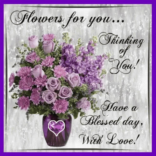 Have A Blessed Wednesday Vase Of Purple Flowers GIF