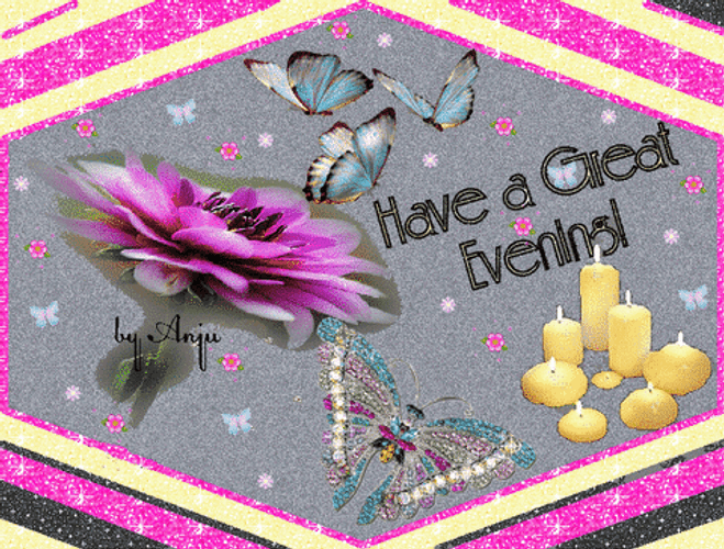 Have A Good Evening Butterfly Flowers Candles GIF