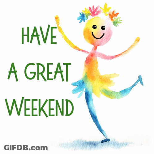Have A Great Weekend Card With Colorful Character GIF