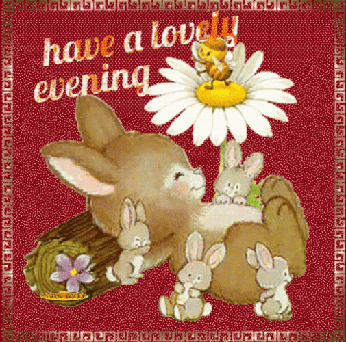 Have A Lovely Good Evening Rabbit Flowers GIF