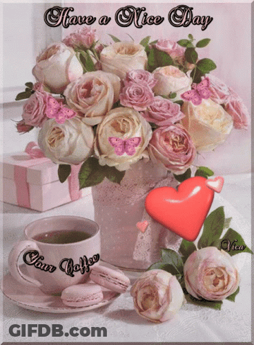 Have A Nice Day Card With Flowers And Coffee GIF