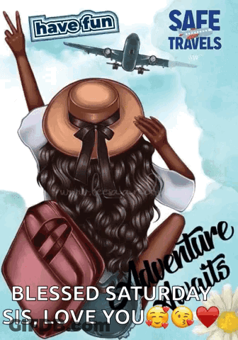Have Fun Safe Travels Poster With Woman And Suitcase GIF