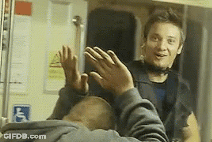 Hawkeye In Train High Five GIF