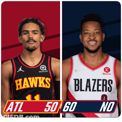 Hawks And Blazers Basketball Players Standing Together GIF