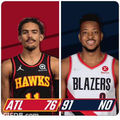 Hawks And Blazers Basketball Players Standing Together GIF