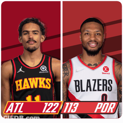 Hawks And Blazers Basketball Players Standing Together GIF